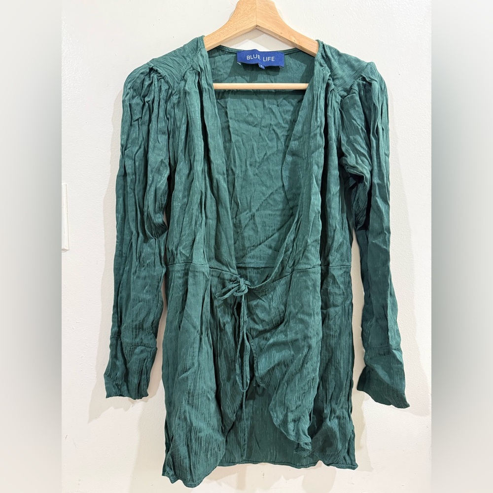 Blue Life Forest Green Tie-Front Cardigan